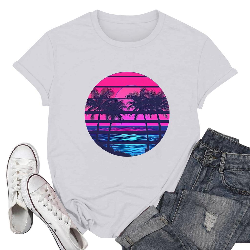 Women's Fashion Casual Printed Short Sleeve Round Neck Pullover Tops