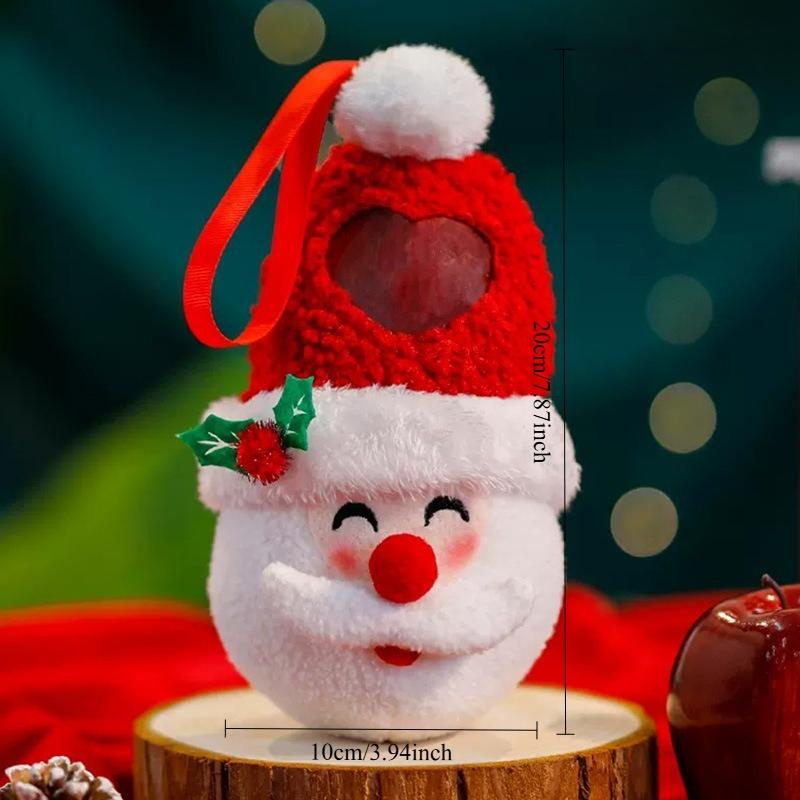 

1pcs Christmas Gift Bag Small Size Fabric Drawstring Closure for Candy Apple Present Santa Snowman Print Holiday Decor 17x25cm