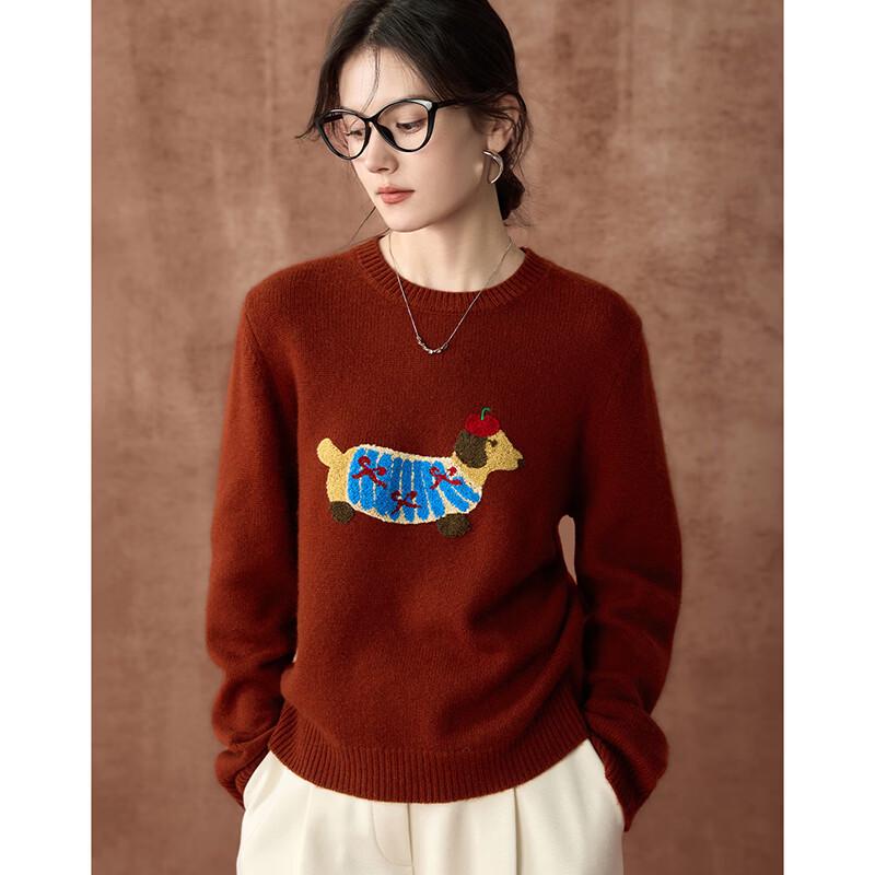 Women's 100% Merino Wool Dog Jacquard Sweater