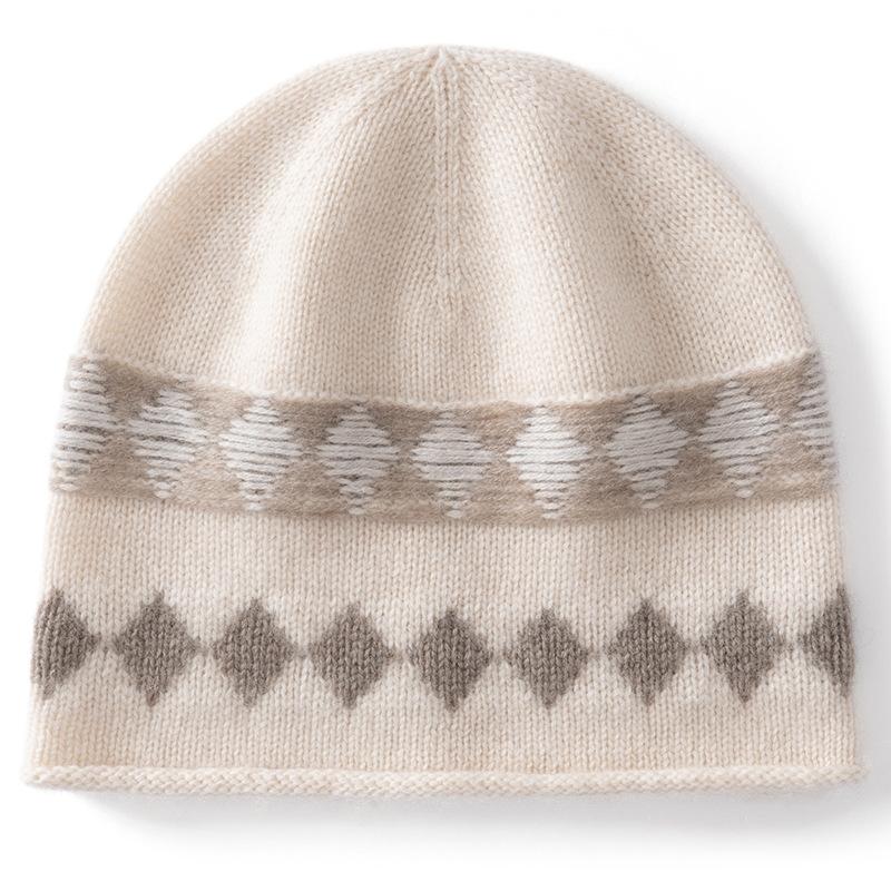 Cashmere hat women's autumn and winter outdoor warm and cold-proof bag head ear protection hat color matching versatile knitted wool hat
