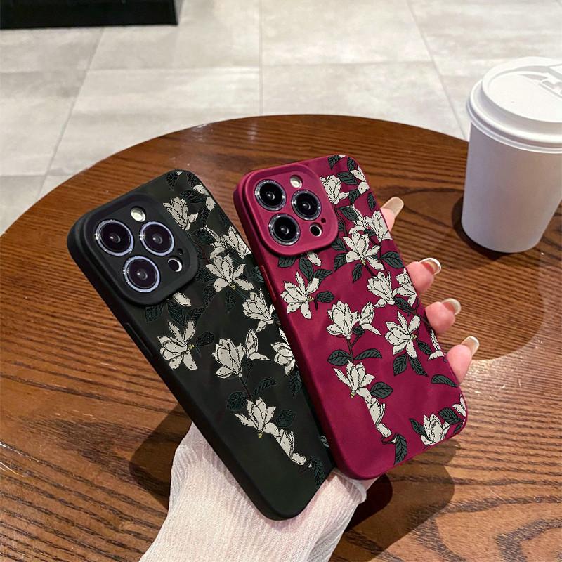 Surface Wrinkles and Unevenness Phone Shell Gardenia Floral Printed Protective Matte TPU Cover Soft Silicone Case