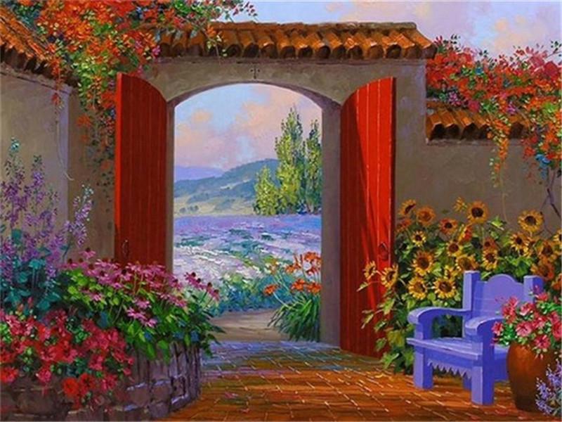 Kit Diamond Painting Casa Bordo Mare Ricamo Diamante Saldi Paesaggio Fiori Immagini di Strass Mosaico Decorazione Casa