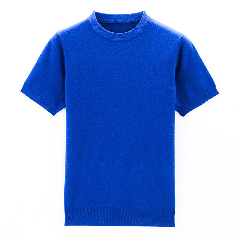 Jarní pánský svetr s krátkým rukávem, žebrovaný spodní lem, ležérní, pro mládež, kulatý výstřih, rovný střih, základní tričko