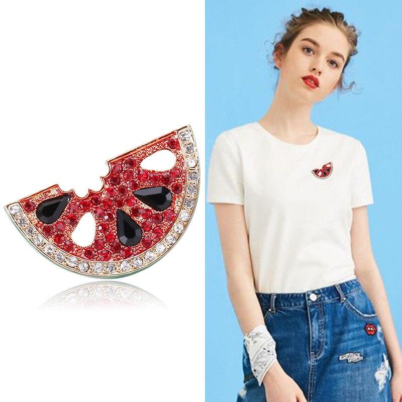 Blucome Fashion New Alloy Encrusted Watermelon Brooch Simple and Versatile Dripping Oil Fruit Anti-glare Collar Pin