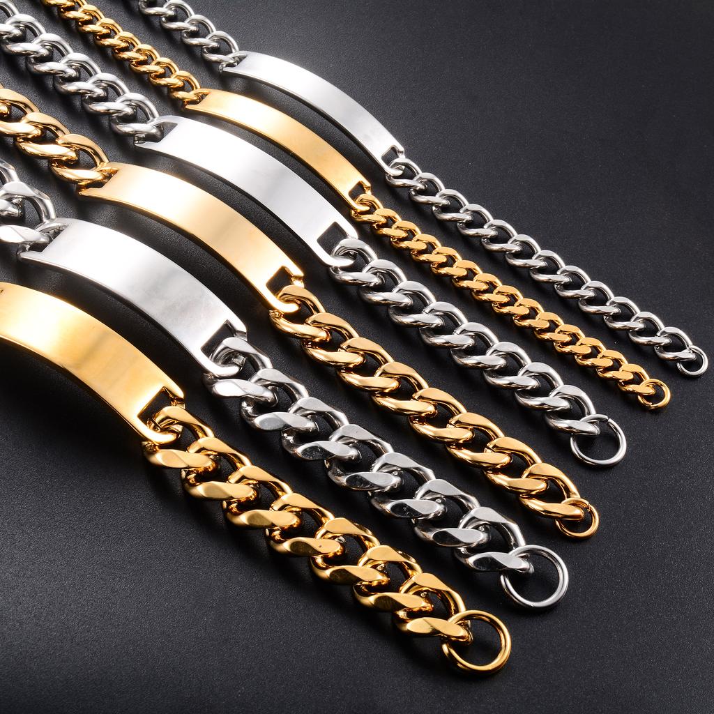 22cm Edelstahl Leeres Etikett Armband für Männer Frauen Punk Junge Gebogener Balken Anhänger Armreif Hand Kubanische Kette Armband Metall Schmuck