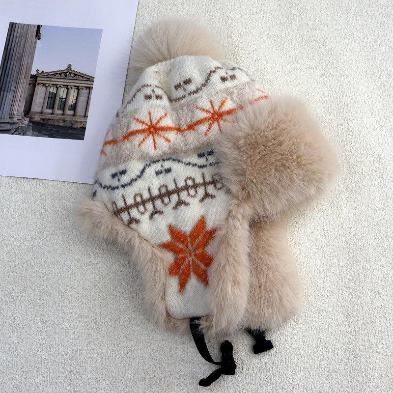 Bonnet Thermique Tricoté Couleur Tendance pour Femmes, Polaire Épaissi avec Protège-Oreilles, Bonnet Polaire