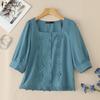 ZANZEA Women Square Neck Casual Flower Splice Summer 3/4 Sleeve Blouse