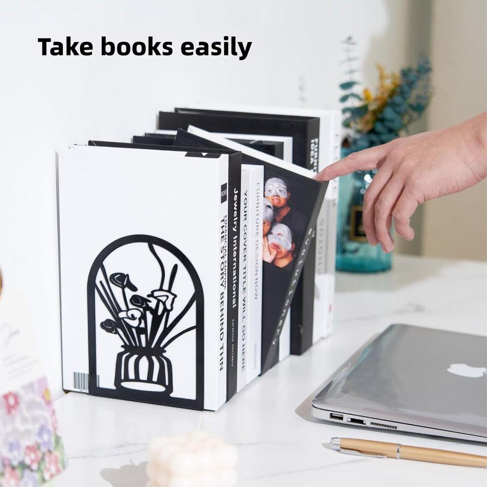 2Pcs Anti-Slip Office Supplies Hollow Book Rack Stand 2025 Metal Bookends