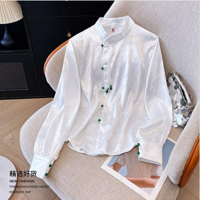 Antiker Stil Oberteil mit Pferde-Rock Langarm Stehkragen Neuer Chinesischer Stil Frühling Herbst Stil Blusen