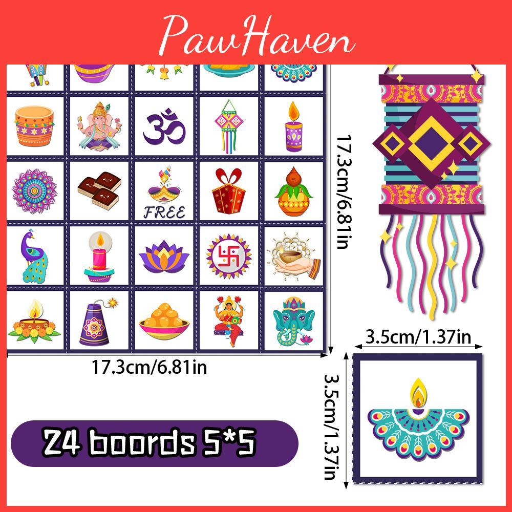 Diwali Party Bingo Game Set With Paper Cards For Kids And Adults Celebration