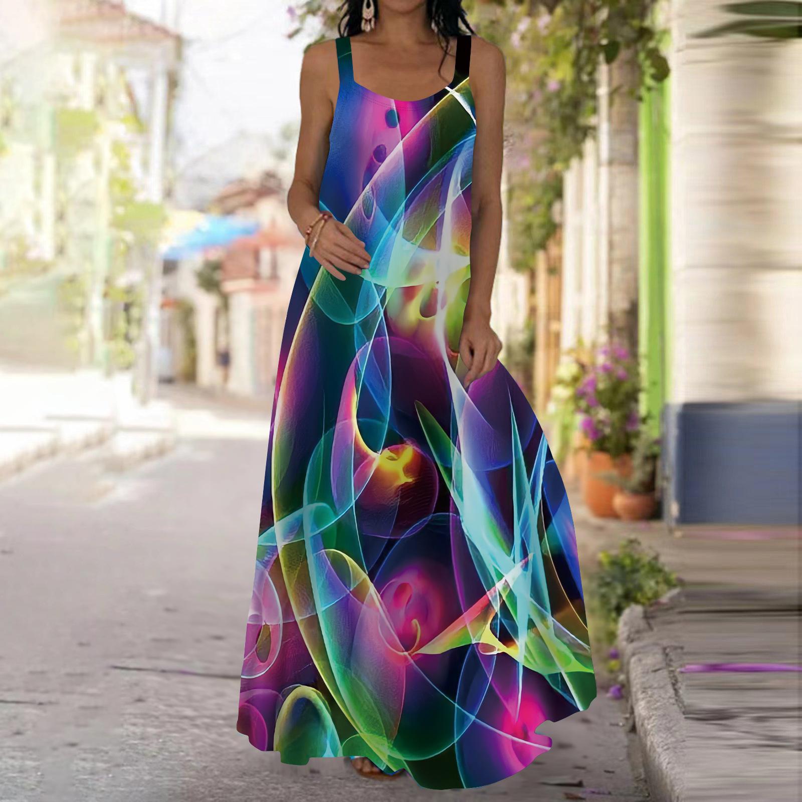 

Женское платье-комбинация Длинное платье с яркими линиями Платье с принтом Весна и лето с V-образным вырезом Для отдыха и отпуска 8XL разноцветный