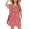 Women's Fashion Smock Hawaiian Floral Casual Short Sleeve V-neck T-shirt Dress Holiday Beach Dress