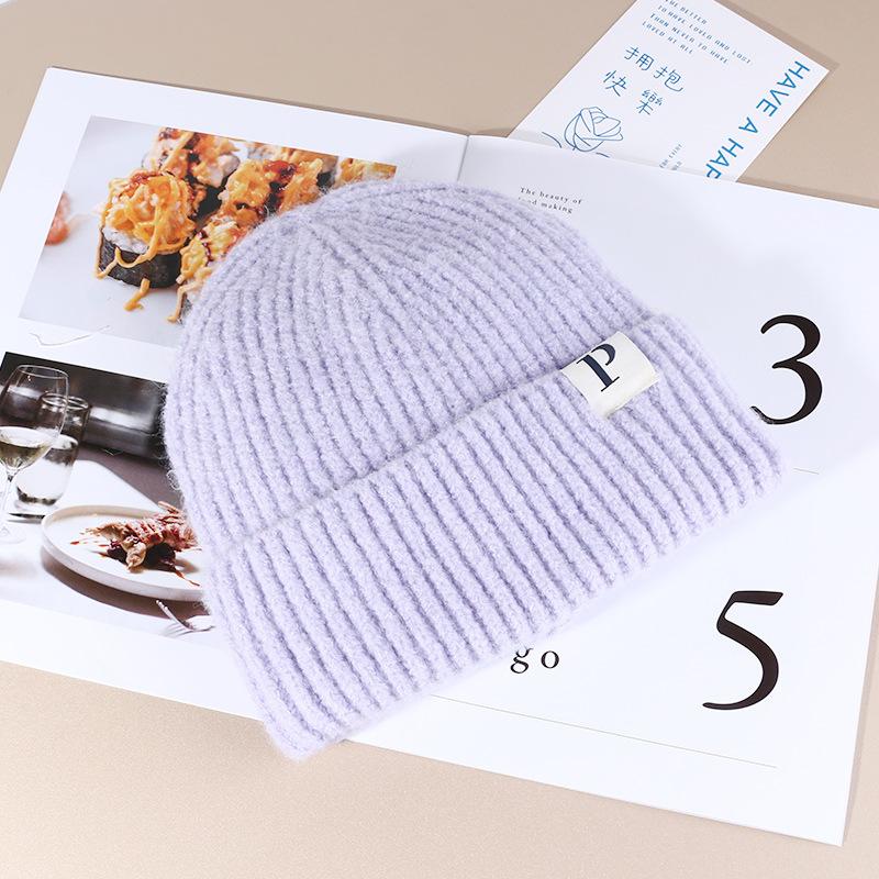 Autumn and Winter Warm P Letter Versatile Knitted Hat Korean Style Fashionable Face show Small Wool Hat Outdoor Ear Protection Cold