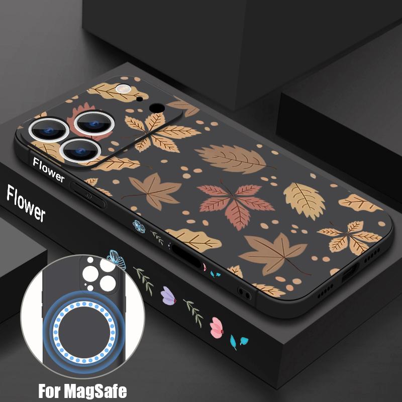 

Чехол с рисунком ромашек для iPhone 17 Pro Max Чехол iPhone 16 15 14 13 Pro Max 17E 16E Магнитный Для Magsafe Мягкая Крышка iPhone 16E/17E чёрный