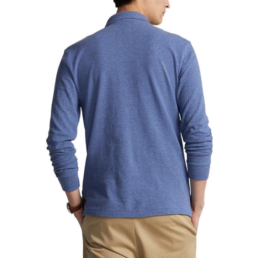 Polo Ralph Lauren FW22 Solid Color Logo Embroidered Mesh Long Sleeve Polo Shirt Men Tops Blue MNPOKNI16822282-420