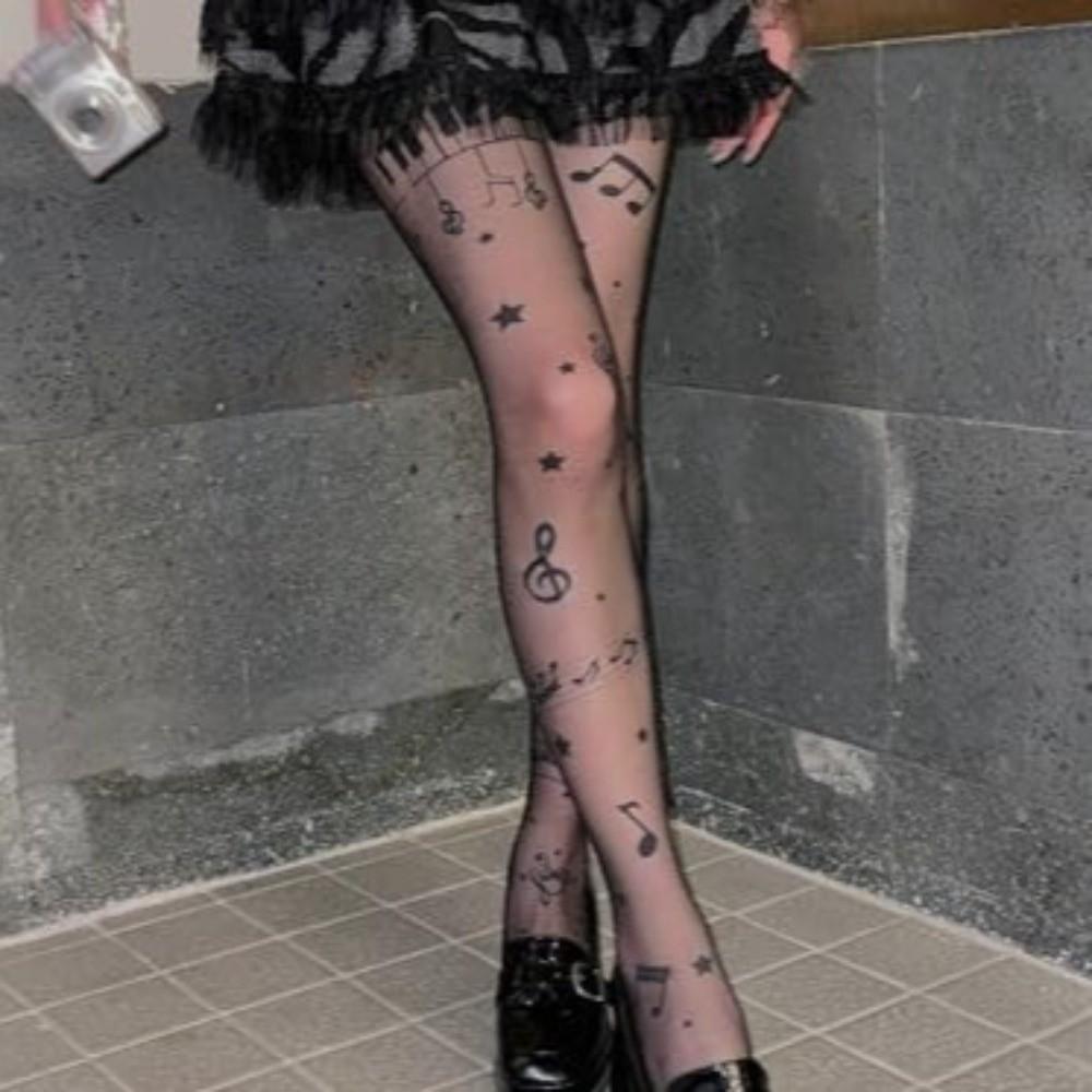 New Ultra-Thin Patterned Stockings Stretchy Fabric Symbol Print Music Note Tights JK Style Lolita Tights Club Party