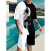 Men's Skull Color Block Pattern Two-Piece Set, Comfortable T-Shirt and Casual Shorts Summer Outfit, Men's Clothing