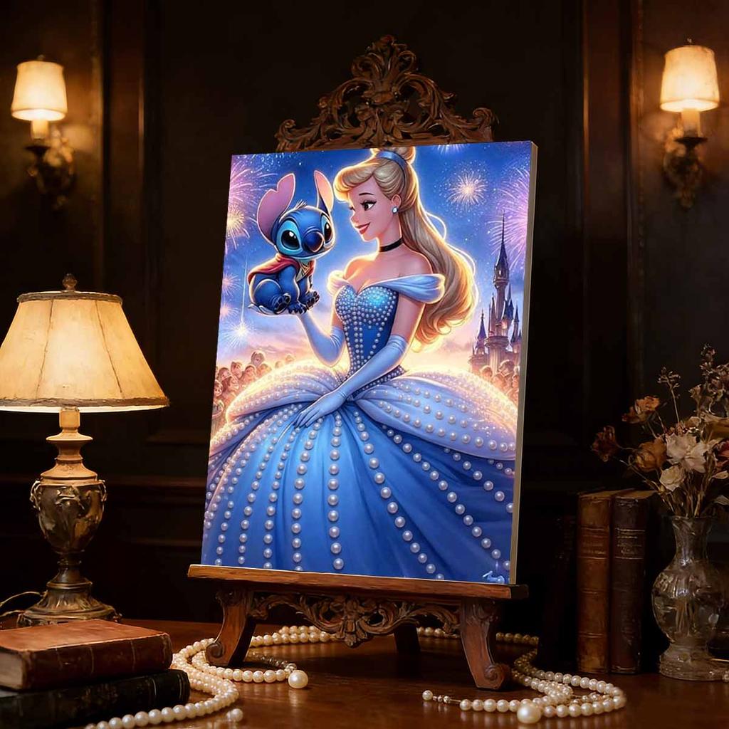 Disney Pearl Painting Cinderella and Stitch Ball Fantasy Creative Art 5D Exquisite Landscape Sparkling Craft Home Wall Decoration DIY Handmade Gift