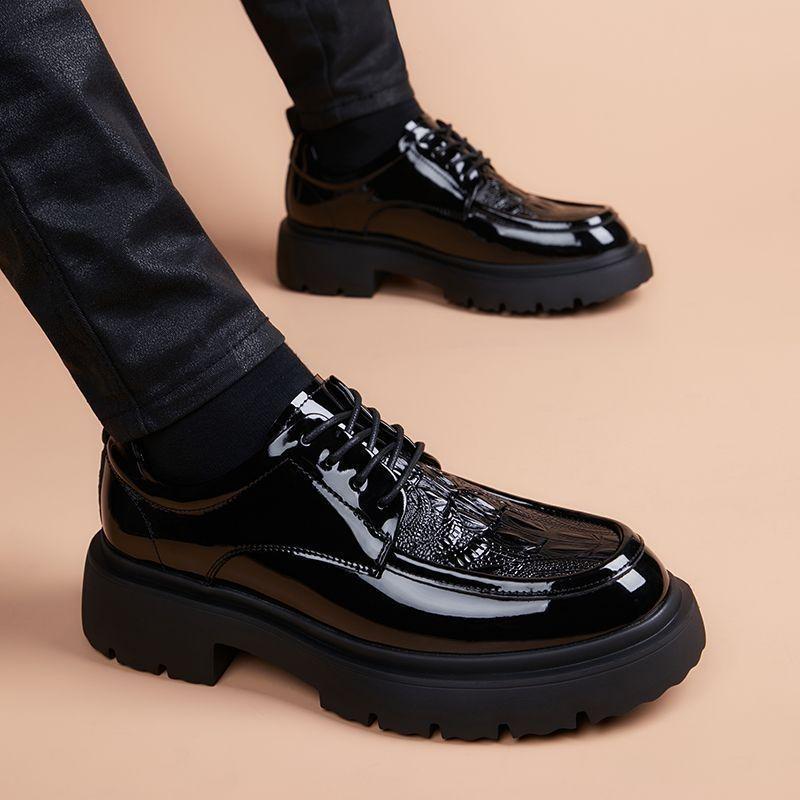 

Мужские черные кожаные туфли: Дышащие, на толстой подошве, увеличивающие рост, в корейском стиле, британский деловой формальный. 38 Standard