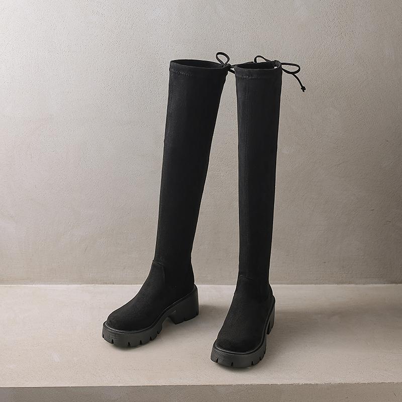 Women's Thick Heel Cotton Boots Winter New Round Head Suede Sleeve Thick Sole Anti-slip Wear-resistant Over-the-knee Boots