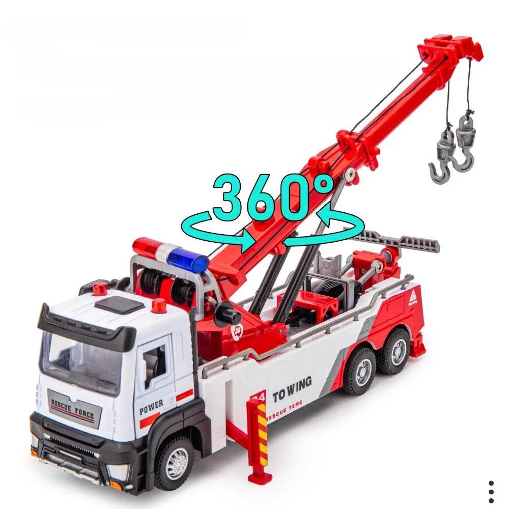 1:32 Double Hook Wrecker Transport Crane Model Toys Cars Alloy Diecast Sound Light Pull Back Door Opened Toy Boys Birthday Gifts