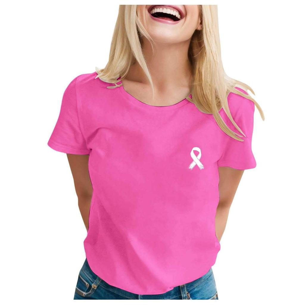 Women's Casual Neck Short Sleeve Pullover T-Shirt with Breast Print