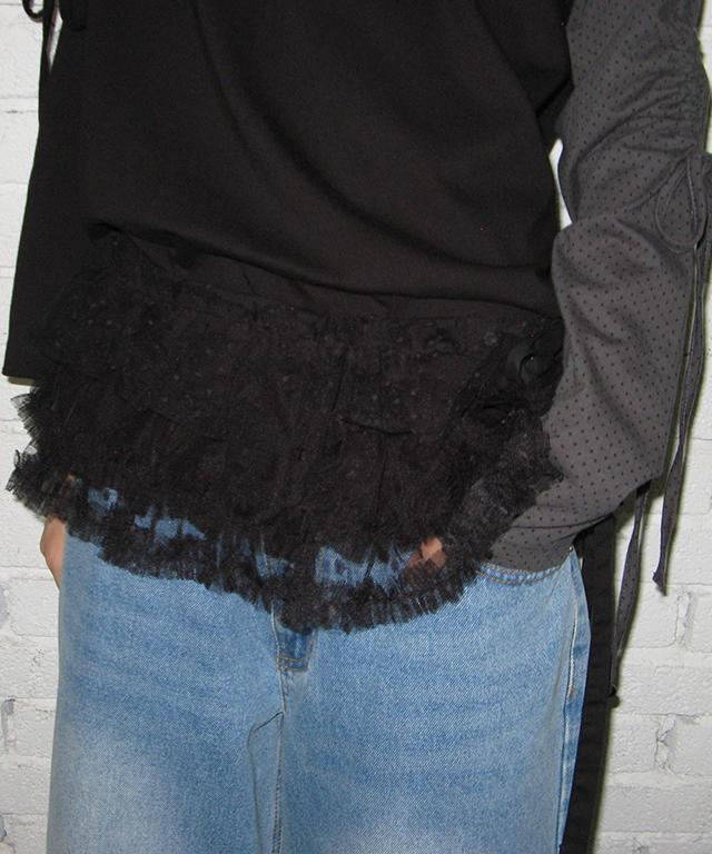 RONRON Fluffy Dot Ruffle Mesh Belt Black