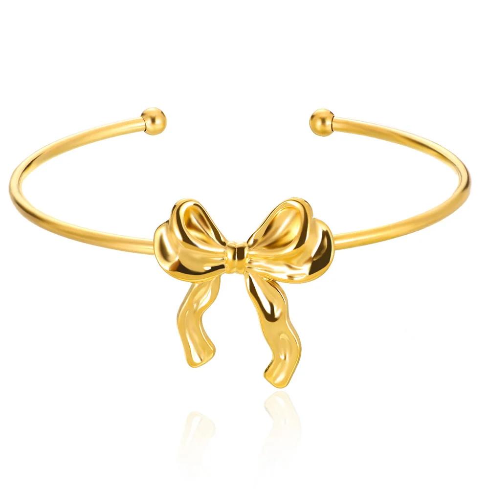 

2026 Elegant Cuff Bracelet For Women Double Flower Fashion Bangles Gold Color Stainless Steel Jewelry Summer Waterproof Her Gift