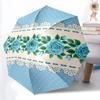 1pc Blue Rose Lace Pattern Automatic Folding Umbrella - Portable Collapsible Design, 8-Rib Iron Frame Yy251209114