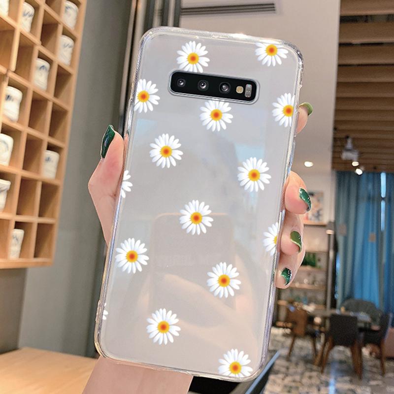 For Samsung Galaxy S9 Plus S9 S10 4G S10e S10 A10 A11 M11 A20 A30 M10A A20e A40 A21S Flowers Plants Clear Daisy Silicone Cover