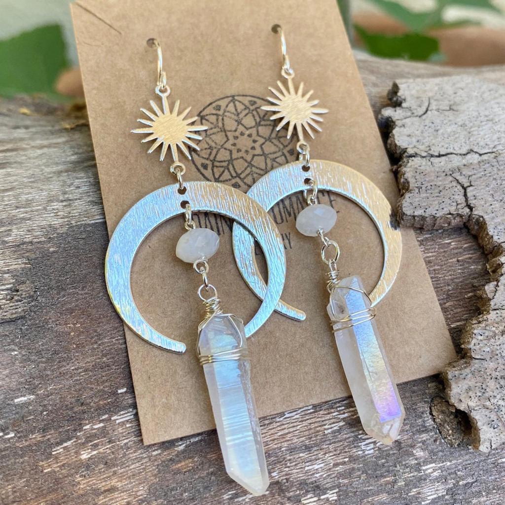 Handmade Metal Moon Star Statement Earrings For Ladies Summer Casual Wear