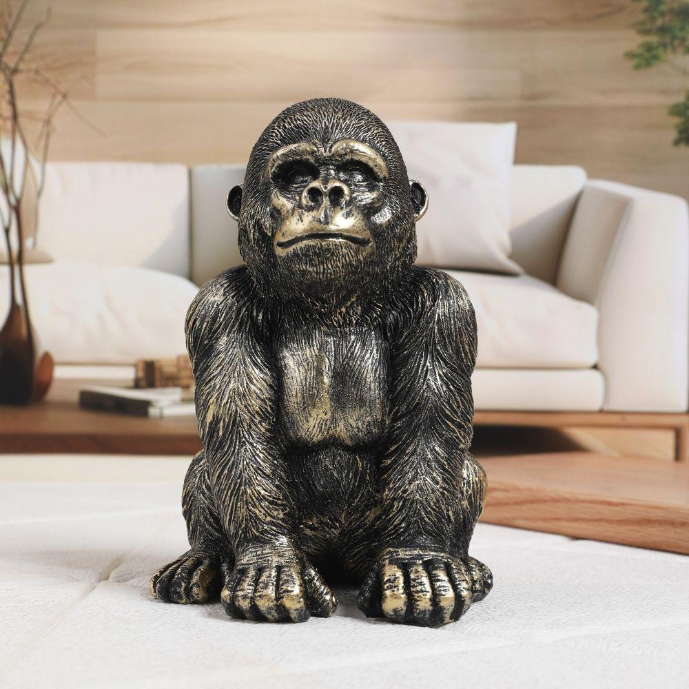 Black Gold Gorilla King Kong Statue Resin Crafts Antique Gorilla Desk Ornament Handmade Animal Figurine Living Room Bedroom