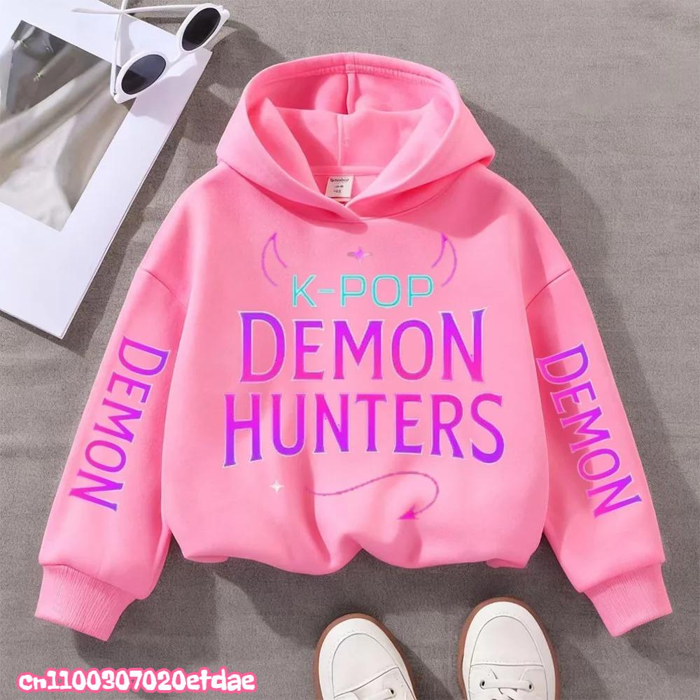 Children's KPop Demon Hunters Hoodies Girls Pink Boy Pink Tops Sweatshirt Long Sleeve Pullovers Coat Autumn Winter Casual Hooded