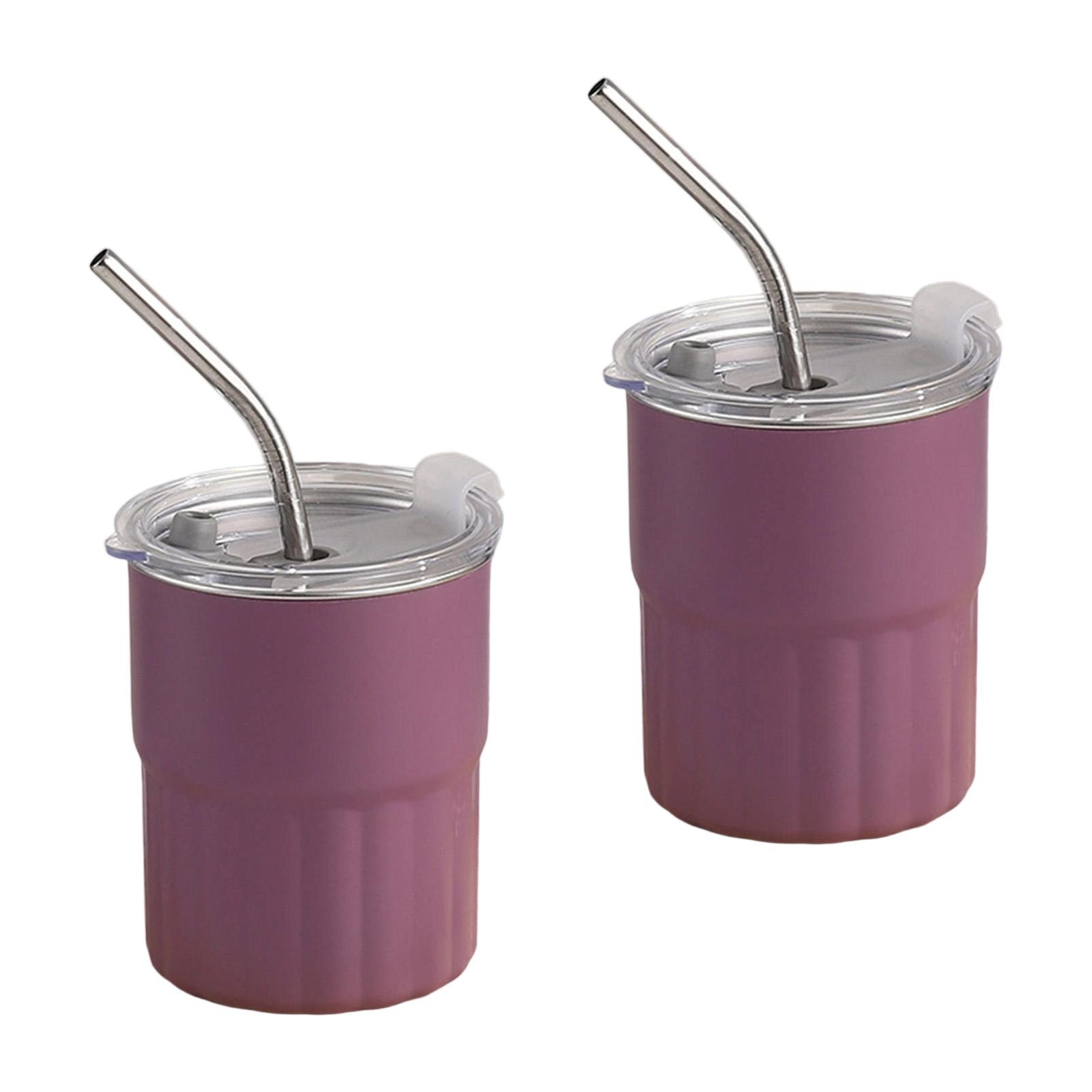 

2pcs Stainless Steel Coffee Mugs Set Drinkwares with Straw and Lid Stackable Double Walled Cup for Camping and Outdoor