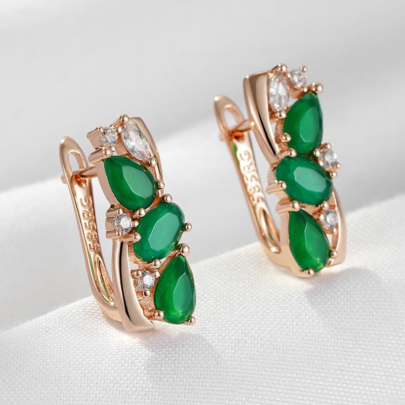 New  Rose Gold Color Drop Earrings For Women Delicate Cut Dazzling Green Natural Zircon Accessories Wedding Jewelry