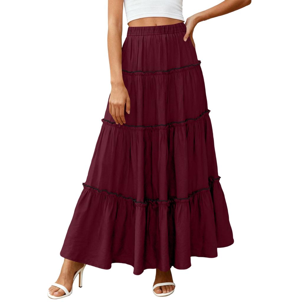 Women's Color Cotton Linen Elastic Waist Loose Close-fitting Long Skirt