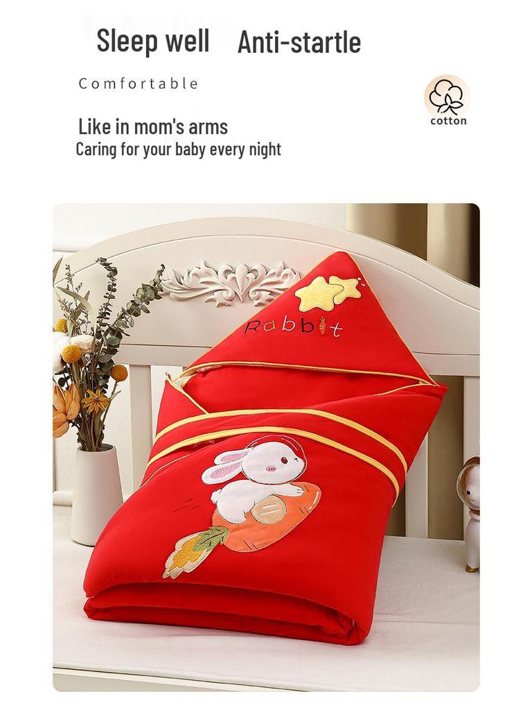 Bright Red Pure Cotton Baby Swaddle for Boys & Girls - Thickened Autumn/Winter Newborn Wrap