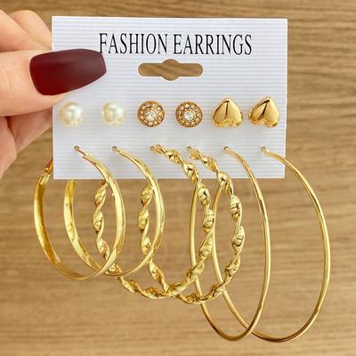 Diamond Love Earrings Large Round Twisted Hoop Round Pearl Earrings Set Gold Elegant Glamorous Large Atmosphere Pair Jewelry Gift