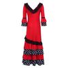 Girls V Neck Contrast Dots Tiered Ruffle Flamenco Dress Lace Trim 3/4 Sleeves Back Invisible Zipper for Performance Competition