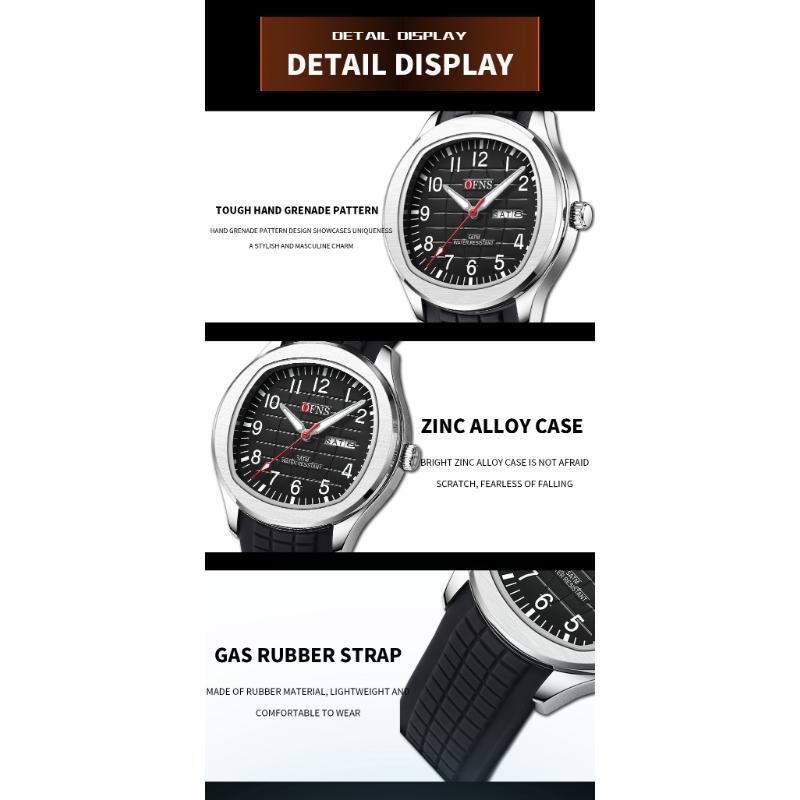 OFNS Fashion Herrenuhr 50M Wasserdicht Luxuriös Leuchtend Datum Woche Multifunktion Business Quarz Armbanduhr
