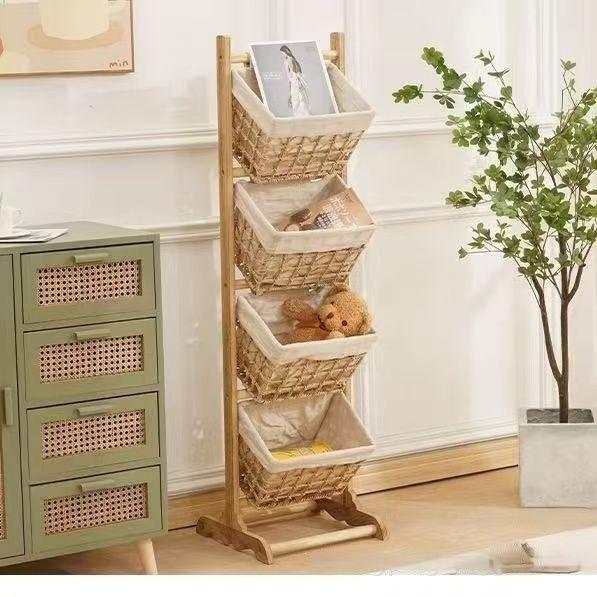 Raft de depozitare de podea țesut cu mai multe straturi pentru gustări, diverse, cărți și ziare în camera de zi