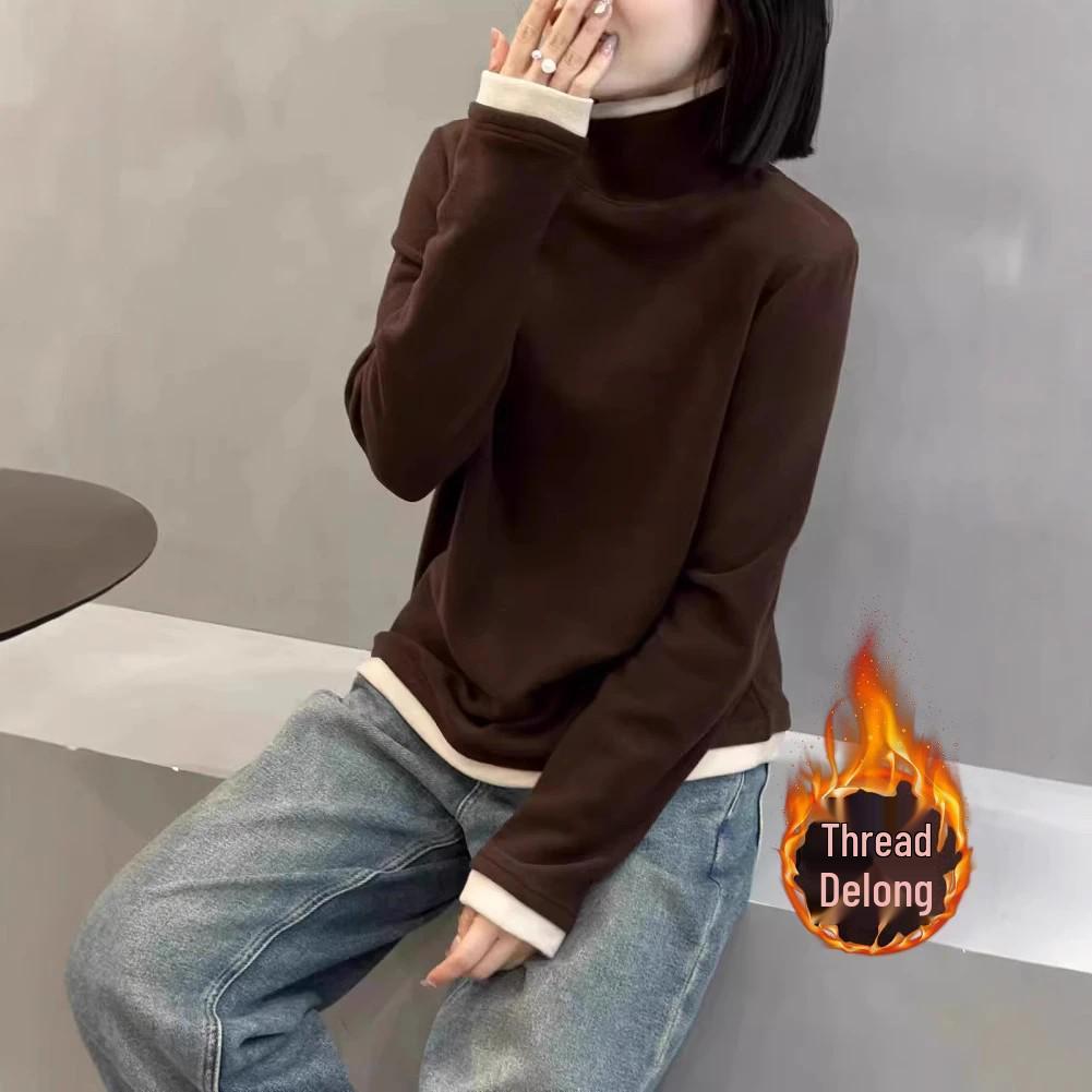 Winter Bestseller: High-Neck Fake Two-Piece German Cashmere Shirt - Fashionable and Youthful for Autumn and Winter