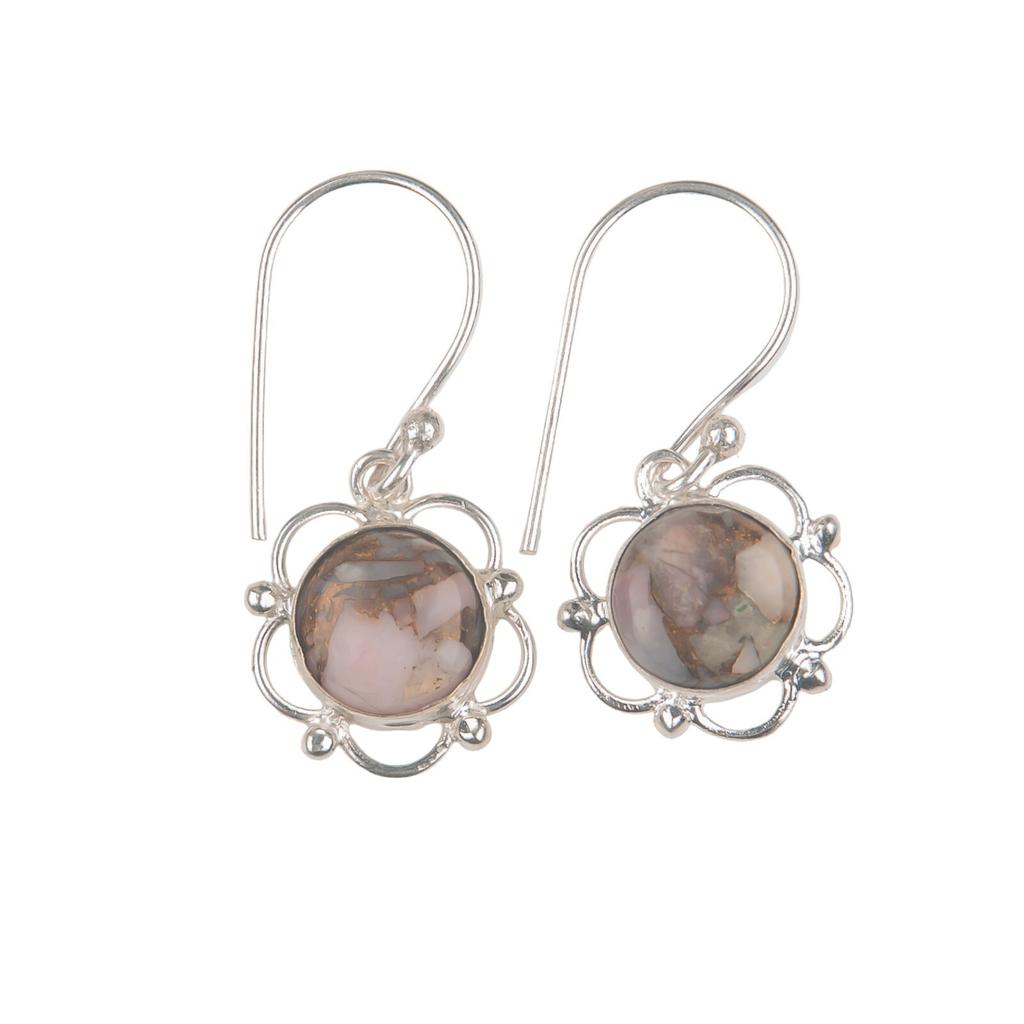 Natural Pink Copper Turquoise Gemstone 925 Sterling Silver Jewelry Hook Earrings EE-56-33