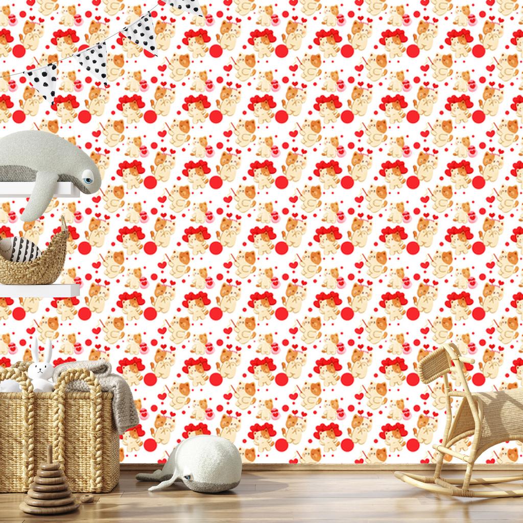 Teddy Bears and Hearts Cream and White Wallpaper for Living Room and Bedroom 50x1000