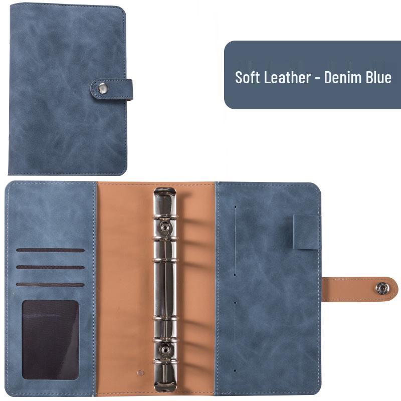 A6 Macaroon Leather Notebook Binder with 12 Refillable Zipper Pockets for Bills and Coins