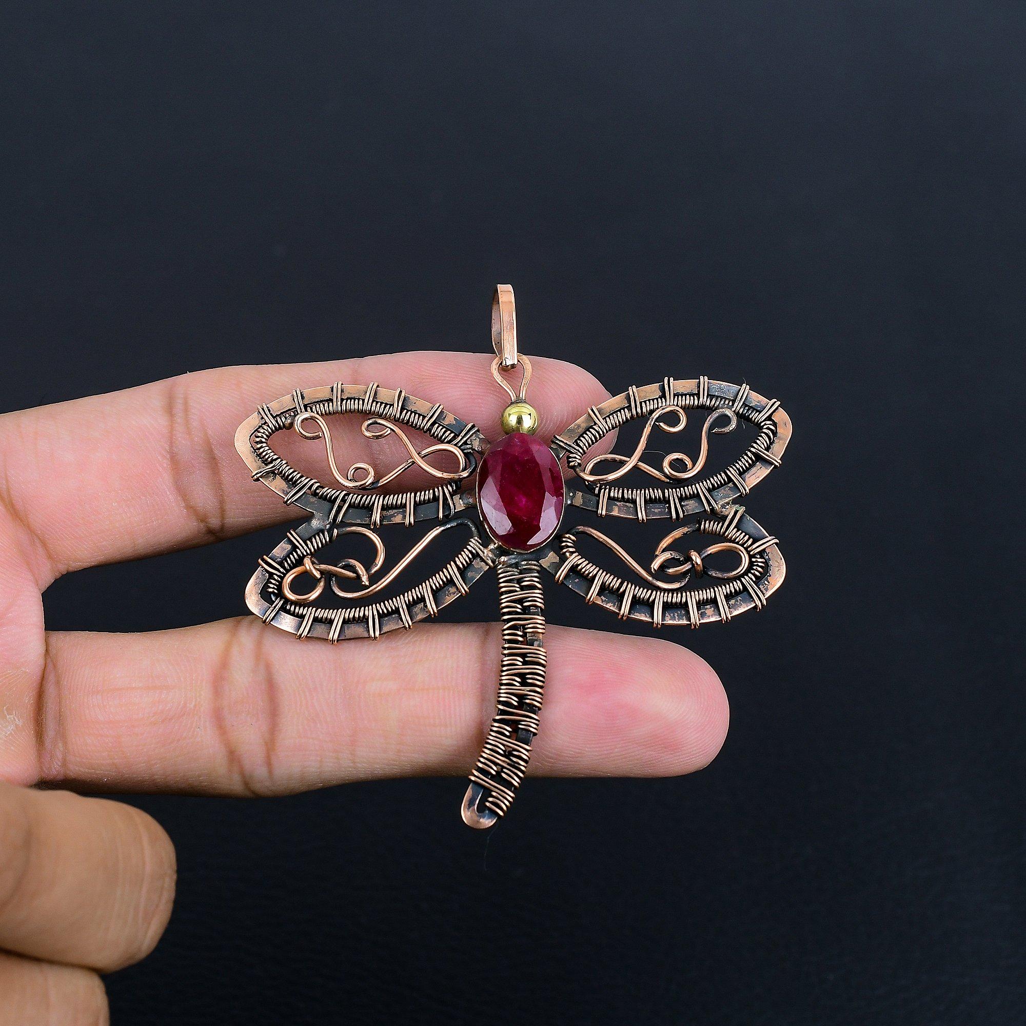 

Рубиновый кулон Ювелирные изделия из драгоценных камней, Кулон ручной работы, обернутый медной проволокой 999 пробы, Ювелирные изделия новейшего дизайна 2.75 Inches