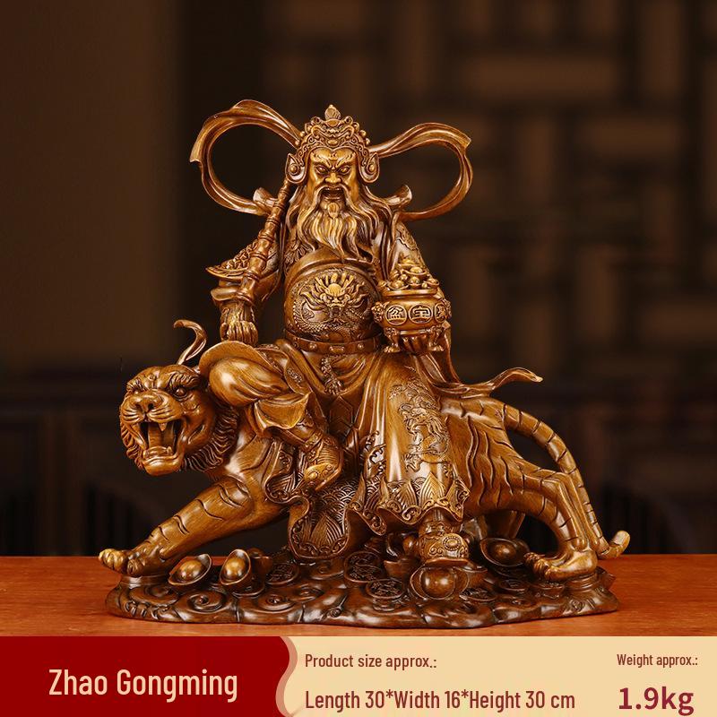 Zhao Gongming God of Wealth Statue Riding Tiger - Protector of Home & Office, Attracts Wealth, Ideal for Worship & Display in Living Room or Shop.