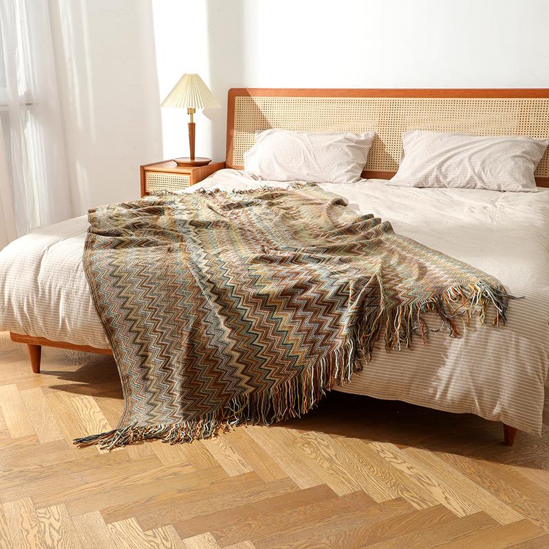 

Богемный вязаный плед с кисточками, винтажный плед большого размера 127x152CM