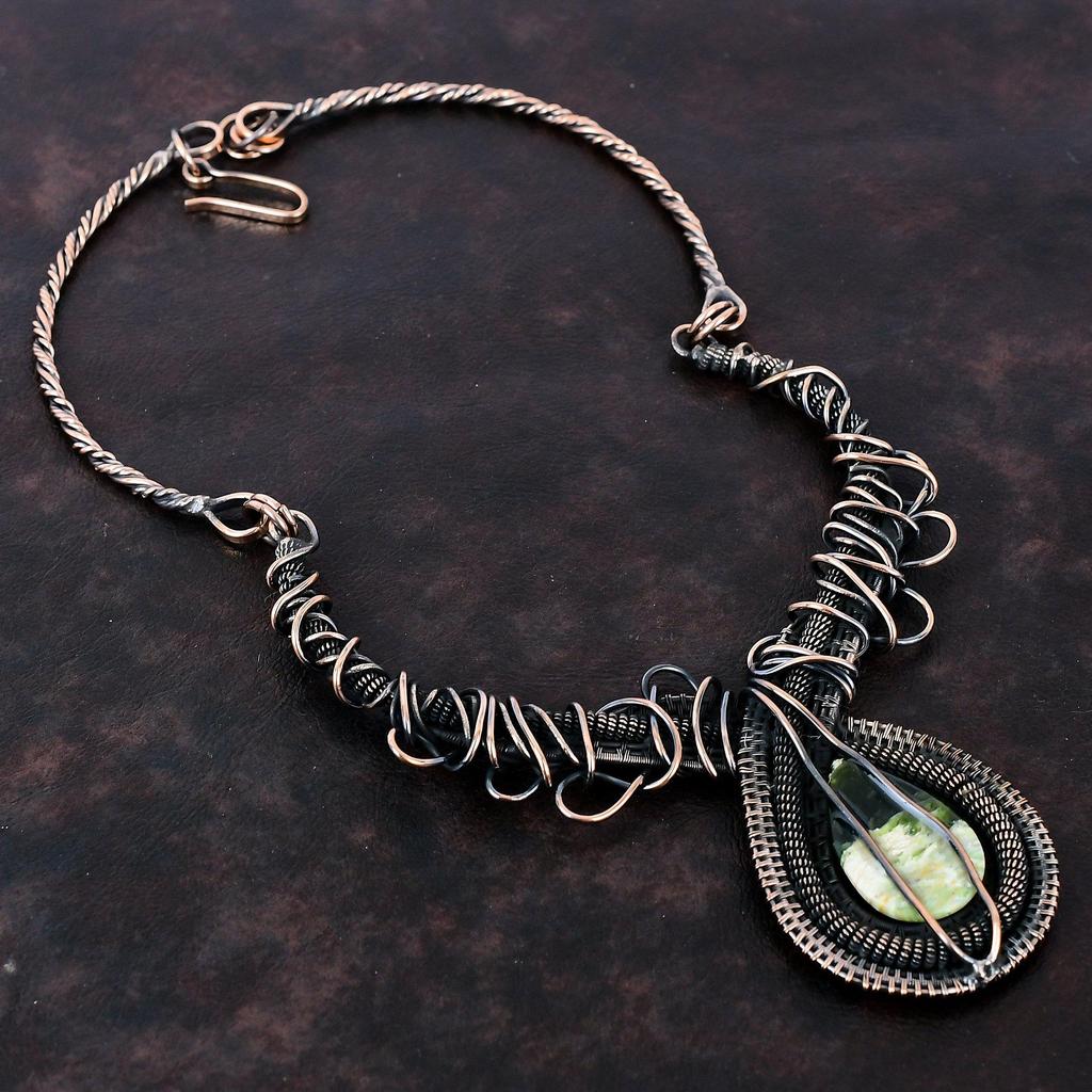 Australian Chrome Chalcedony Necklace Copper Wire Wrapped Necklace Adjustable Gemstone Necklace Copper Jewelry Bridal Gift Handmade Necklace