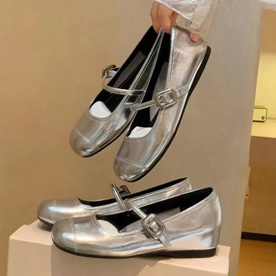 Fashion Silver Wedges High Increase Mary Janes Woman Belt Buckle Shoes Flats Elevated Ballets Ladies Lolita Loafers Party Bridal Shoes